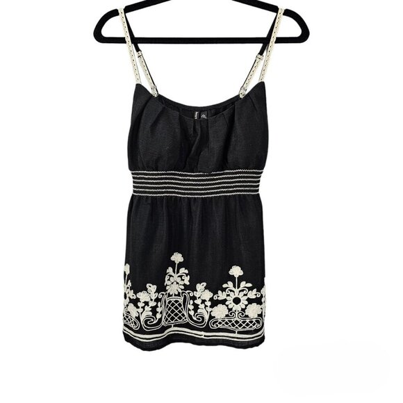 💎376 Heartsoul Embroidered Black & White Boho Tank Top - Picture 1 of 8
